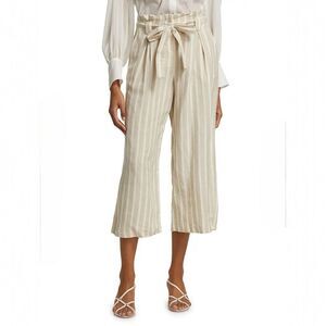 L'AGENCE Samira Striped Linen Cropped Pants Wide Leg‎ Belted Size 10